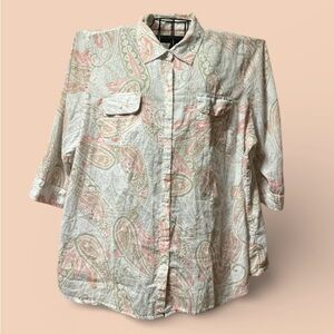 Croft & Barrow ~ Women’s ~ Top ~ 2X ~ Shirt ~ Pink & White ~ Blouse ~ Button up